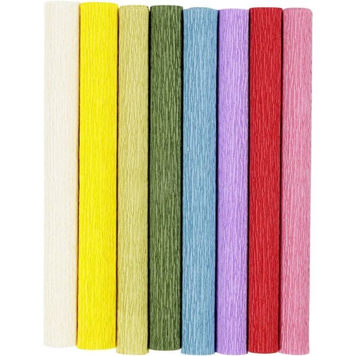 Crepe Paper, sheet 25x60 cm, Crêpe ratio: 180%, 105 g, standard colours, 8 sheet/ 1 pack