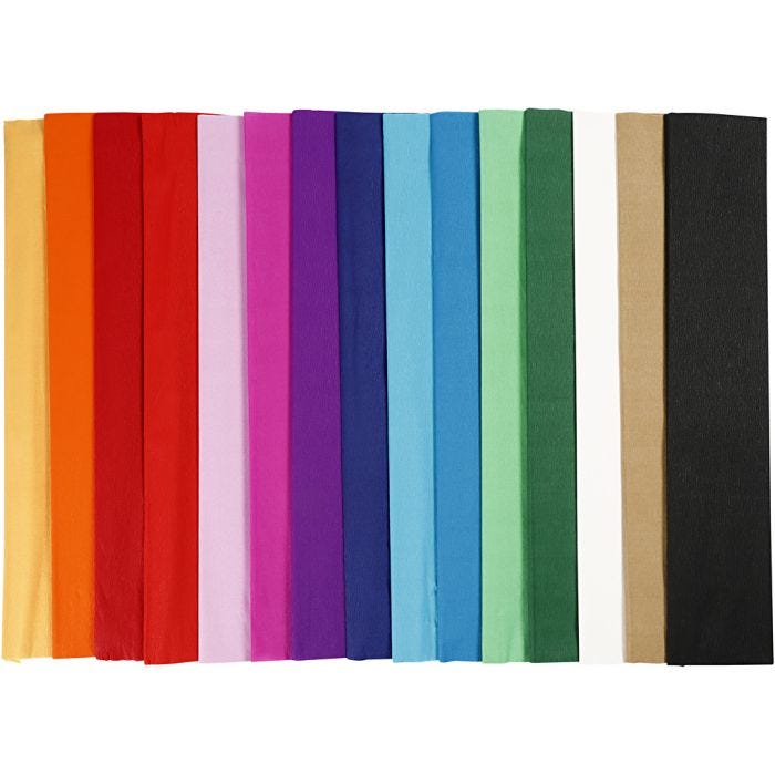 Crepe Paper, L: 2,5 M, W: 50 cm, 22 g, assorted colours, 60 pleats/ 1 pack