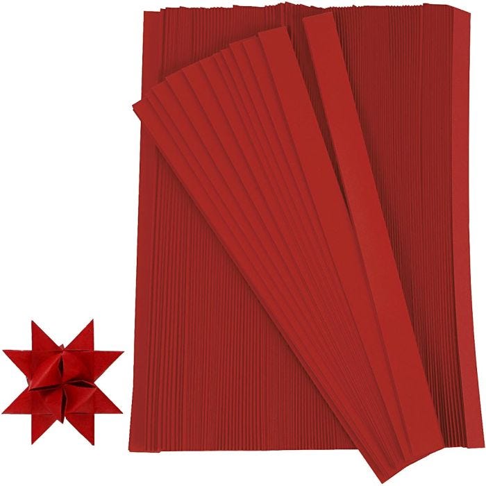 Paper Star Strips, L: 45 cm, dia. 4,5 cm, W: 10 mm, red, 500 strips/ 1 pack