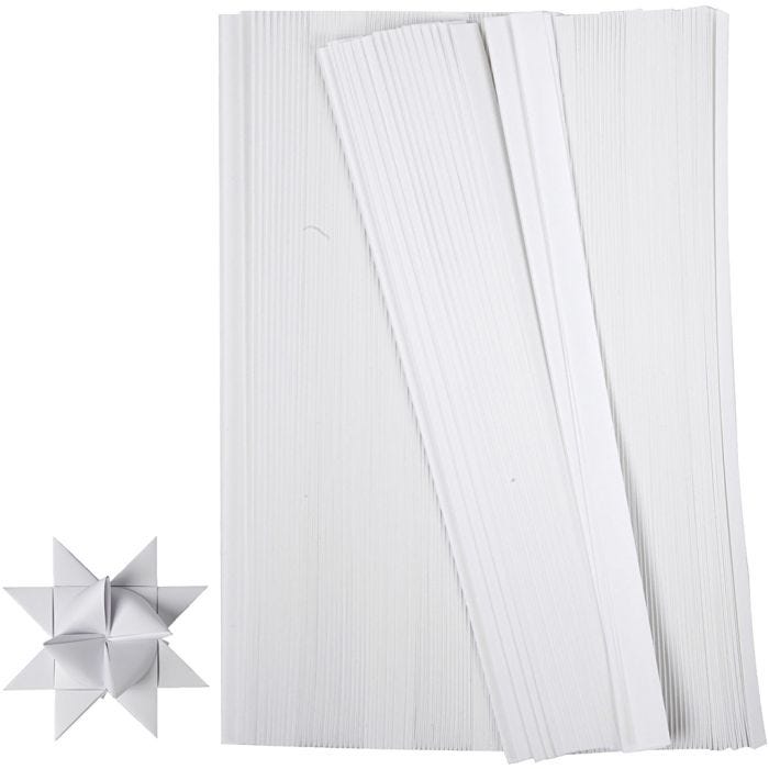 Paper Star Strips, L: 45 cm, W: 15 mm, dia. 6,5 cm, white, 500 strips/ 1 pack