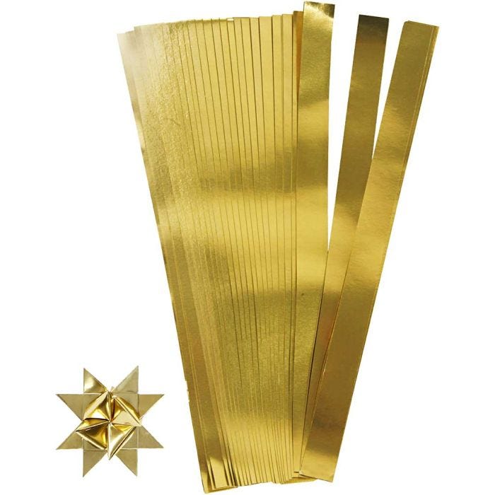 Paper Star Strips, L: 45 cm, dia. 6,5 cm, W: 15 mm, gold, 100strips/ 1 pack