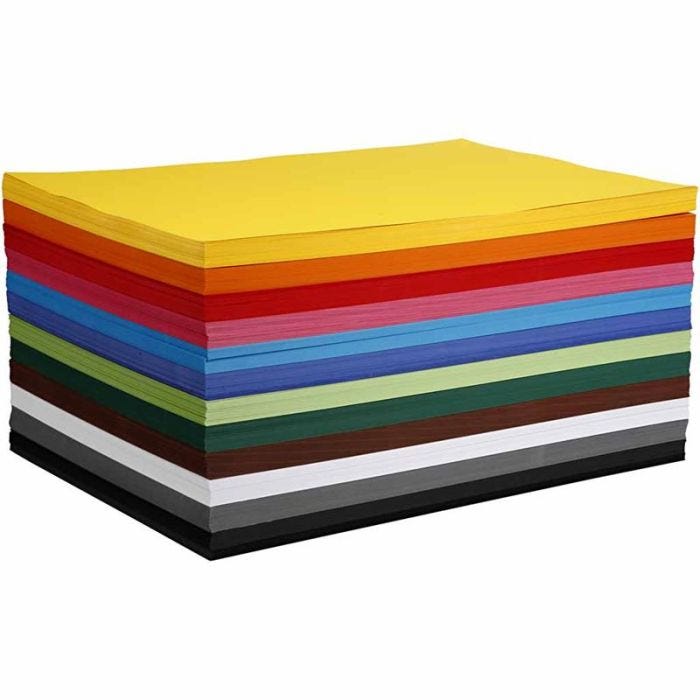 Coloured Card, A2, sheet 420x594 mm, 180 g, assorted colours, 12x100 sheet/ 1 pack