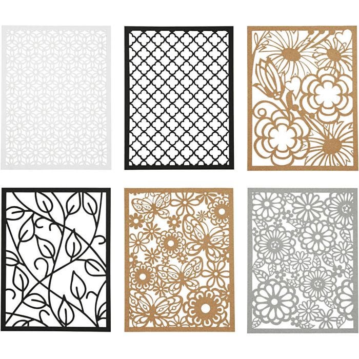 Pad with Cardboard Lace Patterns, A6, sheet 104x146 mm, 200 g, black, natural, grey, white, 24 pc/ 1 pack