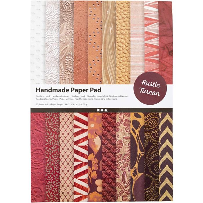 Handmade Paper Pad, A4, sheet 210x297 mm, 110-150 g, natural, red brown, 20 sheet/ 1 pack
