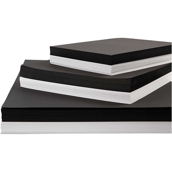 Card, A2,A3,A4, 200+250 g, black, white, 600 ass sheets/ 1 pack