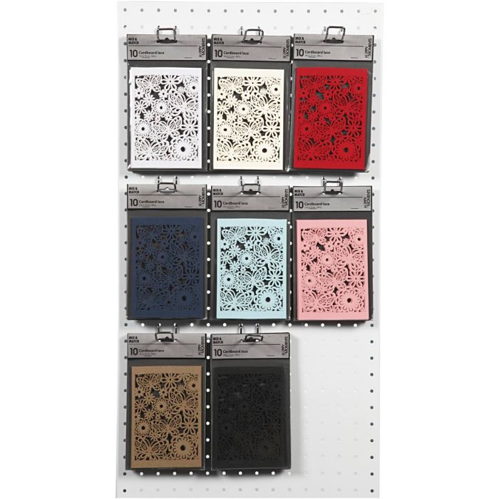 Lace Patterned cardboard, sheet 10,5x15 cm, 200 g, assorted colours, 8x10 pack/ 1 pack