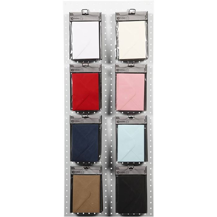 Envelopes, envelope size 11,5x16 cm, 110 g, black, blue, red, white, 8x10 pack/ 1 pack