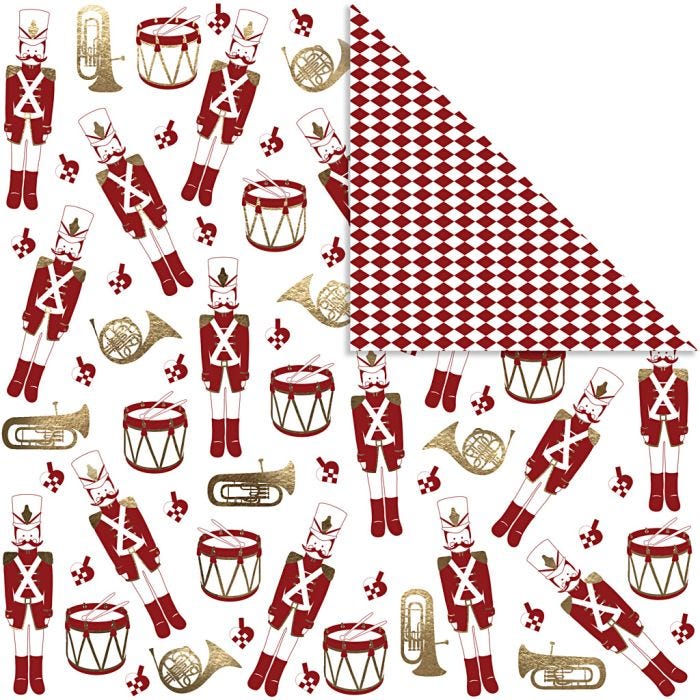 Design Paper, nutcracker, 180 g, gold, red, white, 3 sheet/ 1 pack
