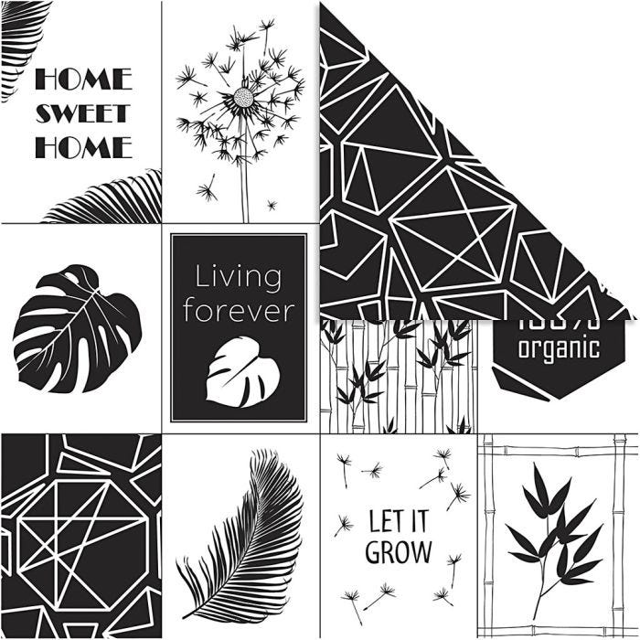 Design Paper, leaves and pattern, 180 g, 5 sheet/ 1 pack