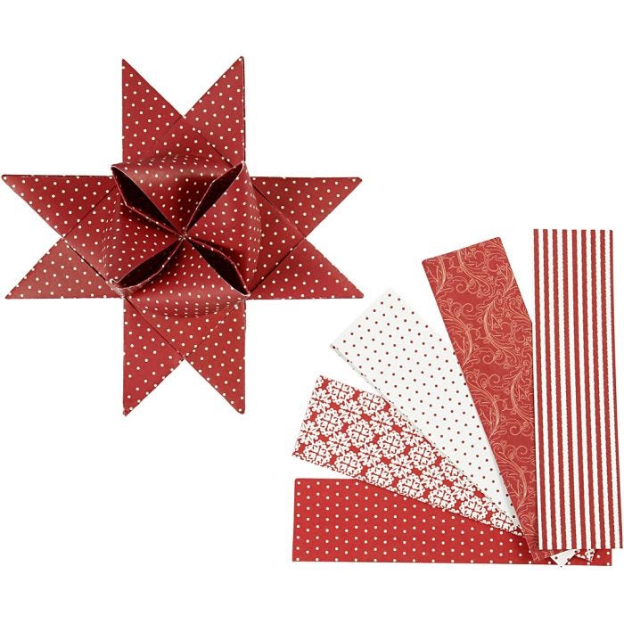 Paper Star Strips, L: 100 cm, dia. 18 cm, W: 40 mm, red, white, 40 strips/ 1 pack