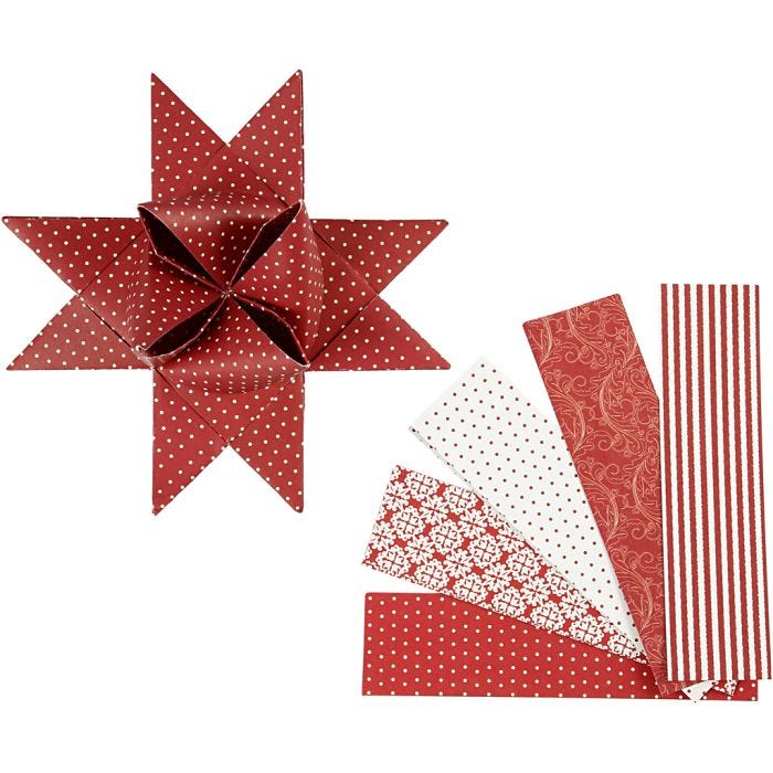 Paper Star Strips, L: 100 cm, Dia. 18 cm, W: 40 mm, red, white, 40 strips/ 1 pack