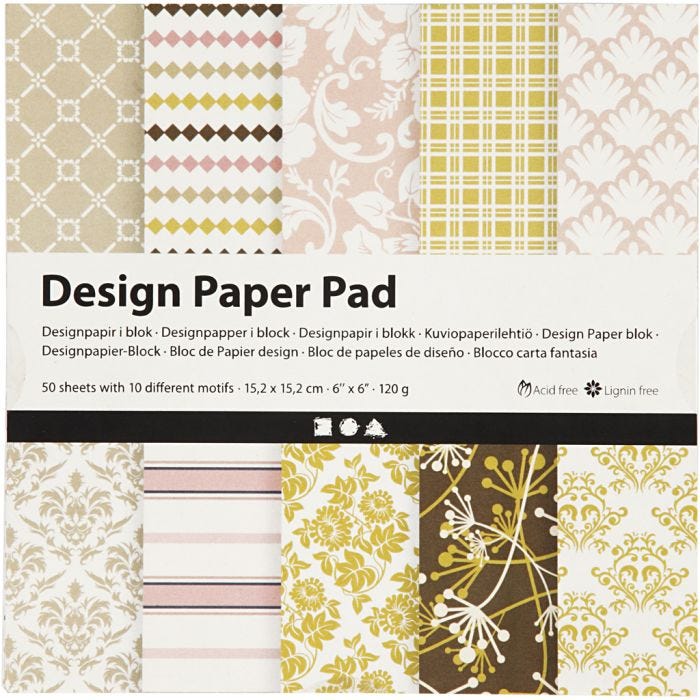 Design Paper Pad, sheet 15,2x15,2 cm, 120 g, green, rose, 50 sheet/ 1 pack