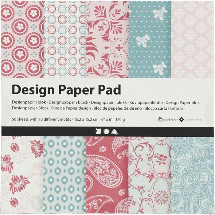 Design Paper Pad, sheet 15,2x15,2 cm, 120 g, rose, 50 sheet/ 1 pack