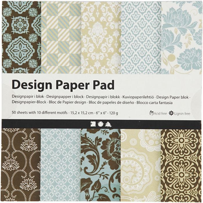 Design Paper Pad, sheet 15,2x15,2 cm, 120 g, light blue, brown, 50 sheet/ 1 pack