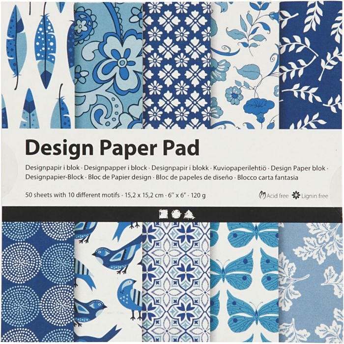 Design Paper Pad, sheet 15,2x15,2 cm, 120 g, blue, 50 sheet/ 1 pack