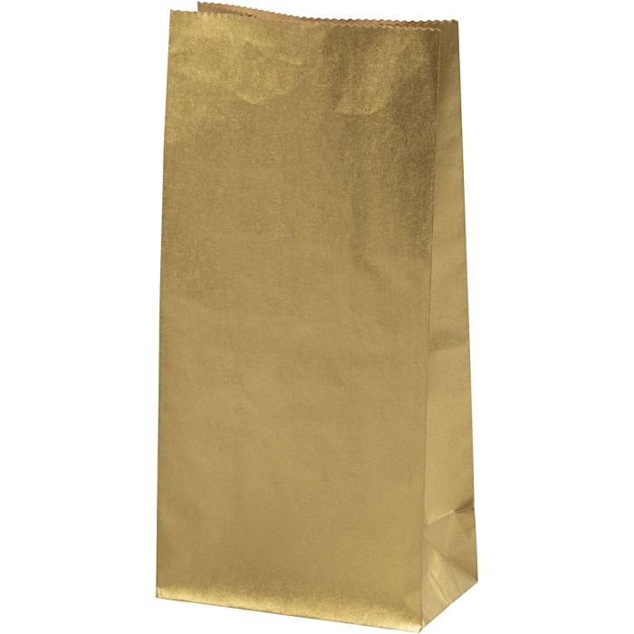 Paper Bag, H: 22.5 cm, size 6,5x11 cm, 50 g, gold, 10 pc/ 1 pack