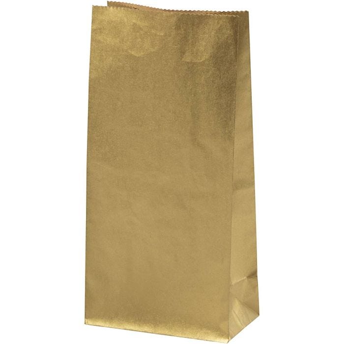 Paper Bag, H: 22.5 cm, size 6,5x11 cm, 50 g, gold, 100 pc/ 1 pack