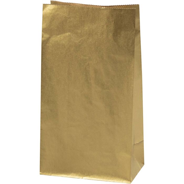 Paper Bag, H: 27 cm, size 9x15 cm, 50 g, gold, 100 pc/ 1 pack