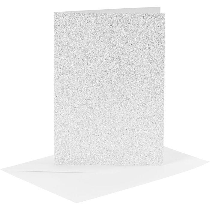 Cards and Envelopes, card size 10,5x15 cm, envelope size 11,5x16,5 cm, glitter, 120+250 g, silver, 4 set/ 1 pack