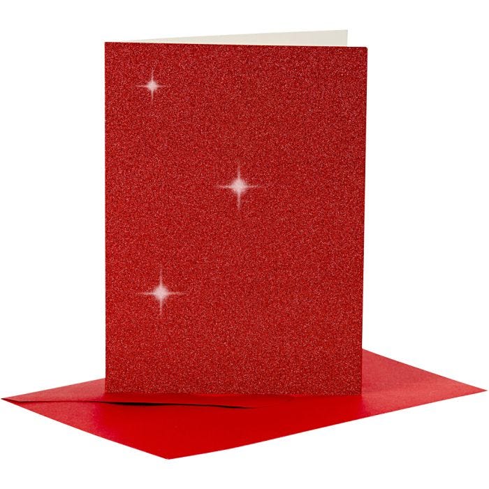 Cards and Envelopes, card size 10,5x15 cm, envelope size 11,5x16,5 cm, glitter, 110+250 g, red, 4 set/ 1 pack