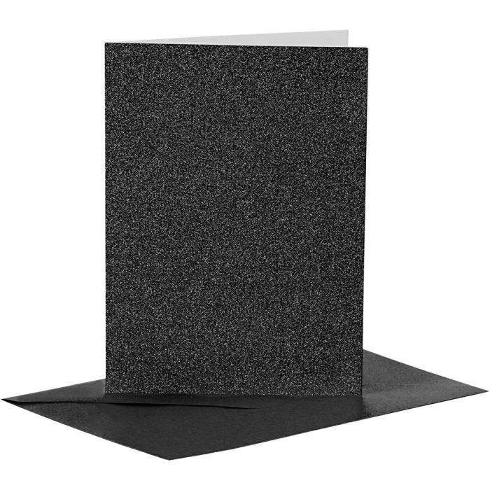 Cards and Envelopes, card size 10,5x15 cm, envelope size 11,5x16,5 cm, glitter, 110+250 g, black, 4 set/ 1 pack