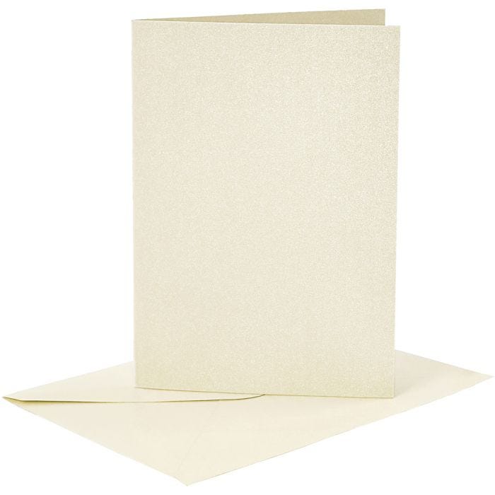 Cards and Envelopes, card size 10,5x15 cm, envelope size 11,5x16,5 cm, mother of pearl, 120+210 g, off-white, 4 set/ 1 pack