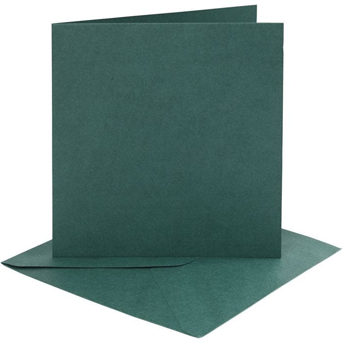 Cards and envelopes, card size 15,2x15,2 cm, envelope size 16x16 cm, 230 g, dark green, 4 set/ 1 pack