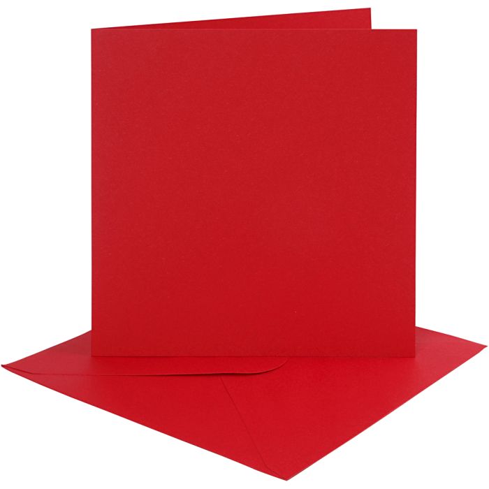 Cards and envelopes, card size 15,2x15,2 cm, envelope size 16x16 cm, 230 g, red, 4 set/ 1 pack