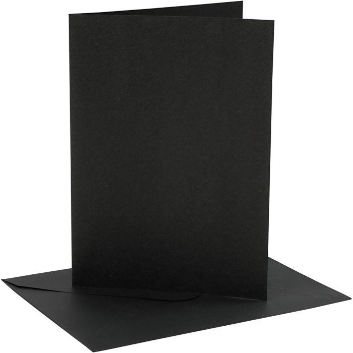 Cards and envelopes, card size 12,7x17,8 cm, envelope size 13,3x18,5 cm, 230 g, black, 4 set/ 1 pack