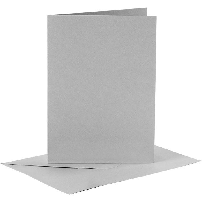 Cards and envelopes, card size 10,5x15 cm, envelope size 11,5x16,5 cm, 120+210 g, grey, 6 set/ 1 pack