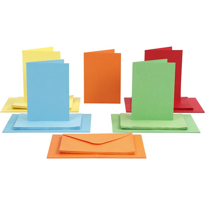 Cards and envelopes, card size 10,5x15 cm, envelope size 11,5x16,5 cm, 110+220 g, assorted colours, 50set/ 1 pack