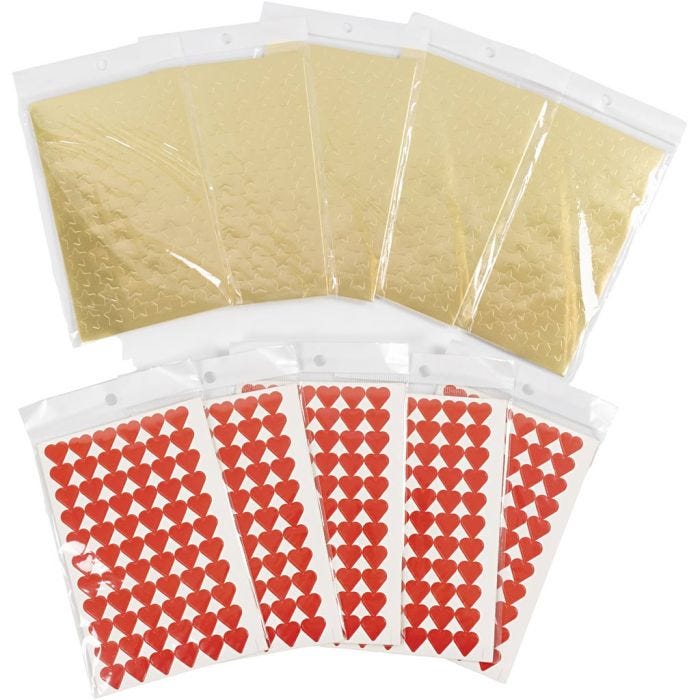 Stickers, Hearts and Stars, size 14 mm, 100 sheet/ 1 pack