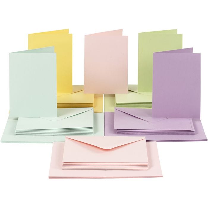 Cards and envelopes, card size 10,5x15 cm, envelope size 11,5x16,5 cm, 110+220 g, pastel colours, 50 set/ 1 pack