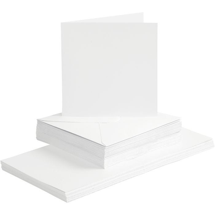 Cards and envelopes, card size 15x15 cm, envelope size 16x16 cm, 120+240 g, white, 50 set/ 1 pack