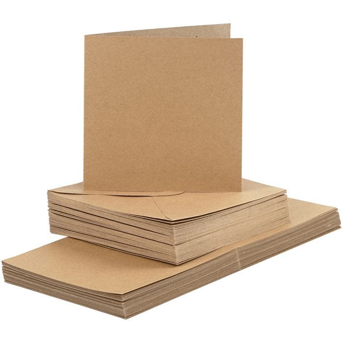 Cards and envelopes, card size 15x15 cm, envelope size 16x16 cm, 120+240 g, natural, 50set/ 1 pack