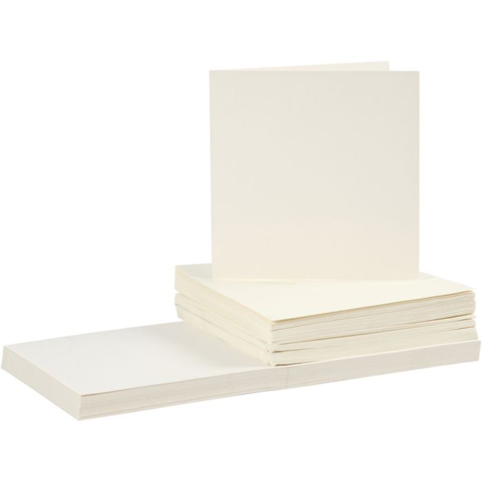 Cards and envelopes, card size 15x15 cm, envelope size 16x16 cm, 110+220 g, off-white, 50set/ 1 pack