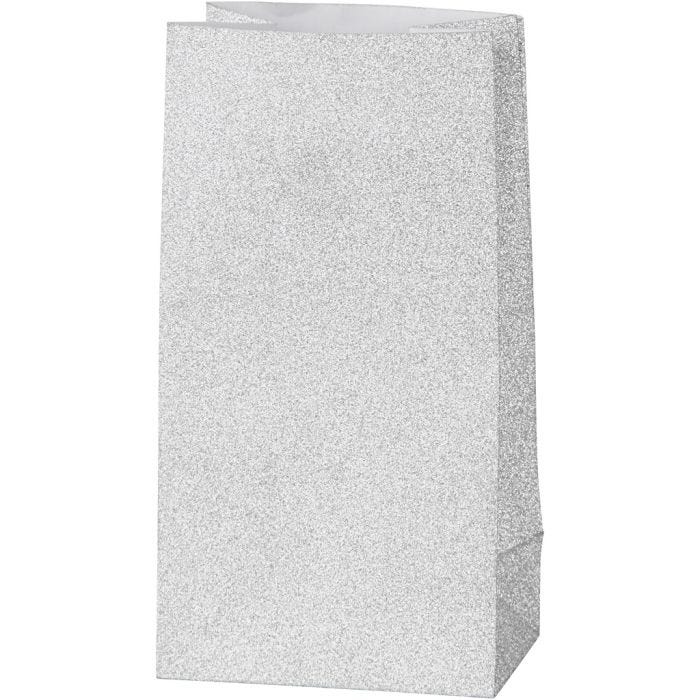 Paper Bag, H: 17 cm, size 6x9 cm, 120 g, silver, 8 pc/ 1 pack