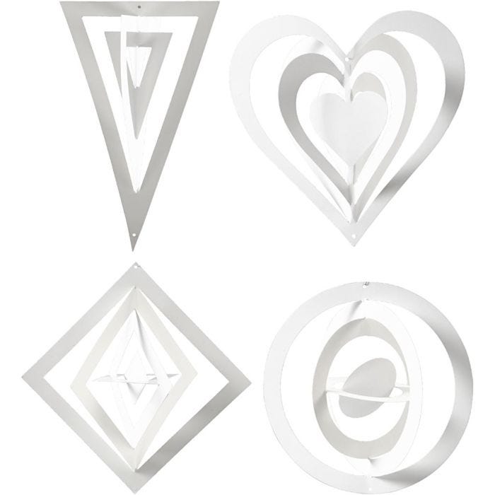 3D Hanging Decoration, H: 18+22+24 cm, W: 15+18+22 cm, 230 g, white, 16 pc/ 1 pack
