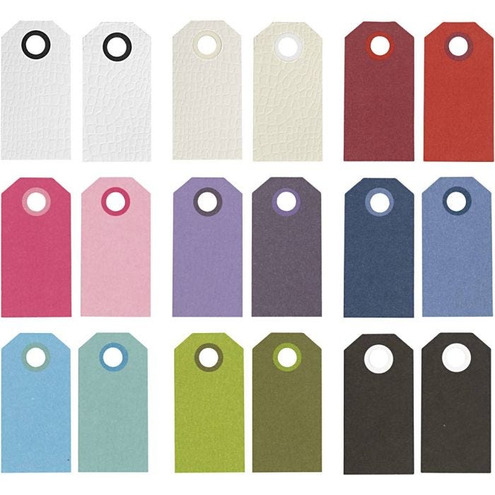 Manila Tags, size 6x3 cm, 250 g, assorted colours, 30x10pc/ 1 pack