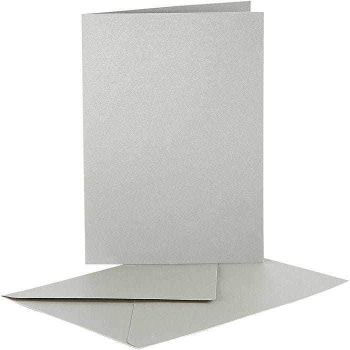 Pearlescent Cards &amp; Envelopes, card size 10,5x15 cm, envelope size 11,5x16,5 cm, silver, 10 set/ 1 pack