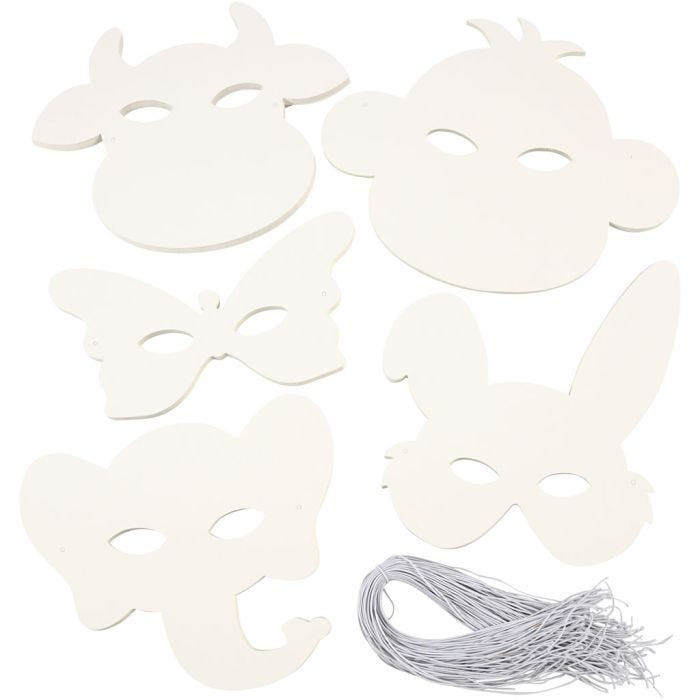 Animal Masks, H: 13-24 cm, W: 20-28 cm, 230 g, white, 100 pc/ 1 pack
