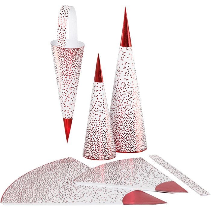 Cones, H: 18+28 cm, 120 g, red, white, 3 pc/ 1 pack