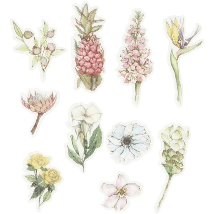 Masking tape stickers, flowers, size 25-60 mm, 30 pc/ 1 pack