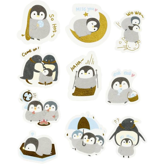 Masking tape stickers, penguins, size 40-53 mm, 30 pc/ 1 pack