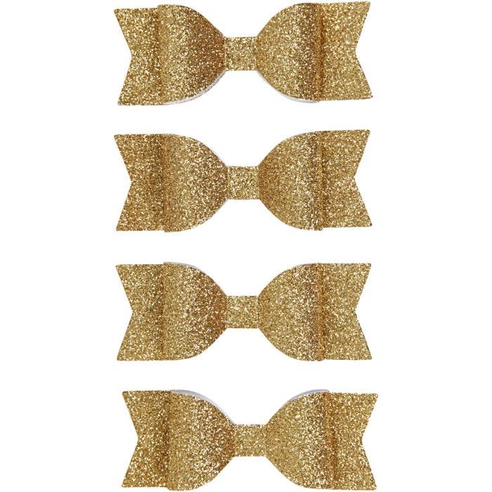 Paper Bow, size 31x85 mm, gold glitter, 4 pc/ 1 pack