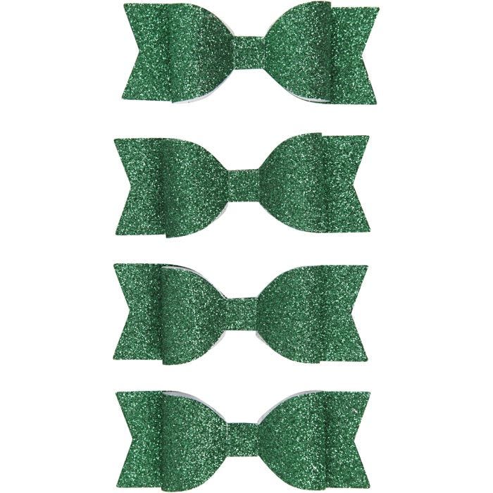 Paper Bow, size 31x85 mm, green glitter, 4 pc/ 1 pack