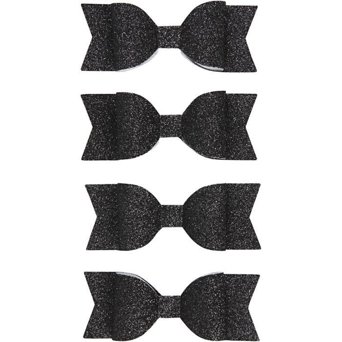 Paper Bow, size 31x85 mm, black glitter, 4 pc/ 1 pack