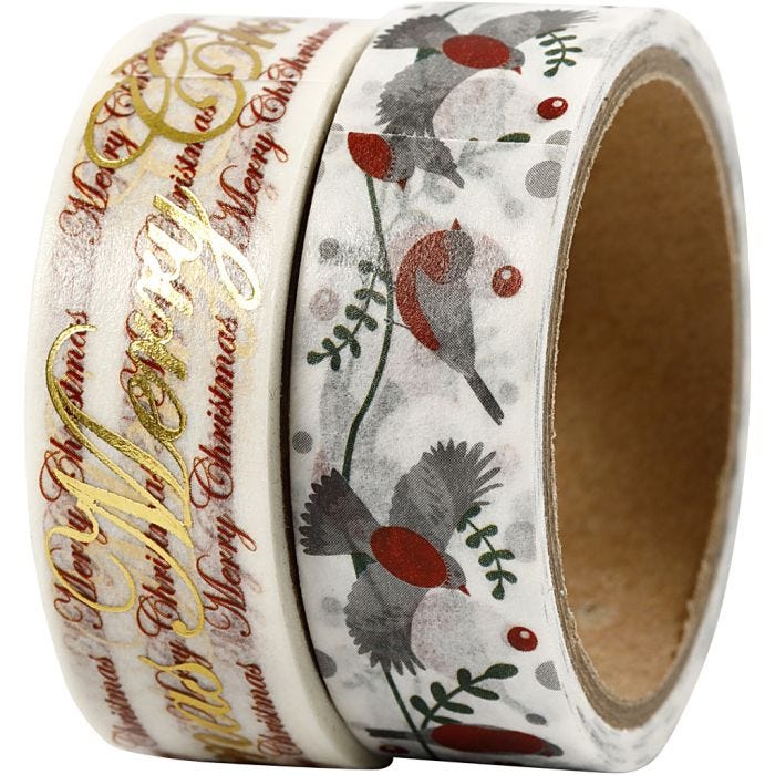 Washi Tape, words and birds - foil, W: 15 mm, 2x4 m/ 1 pack