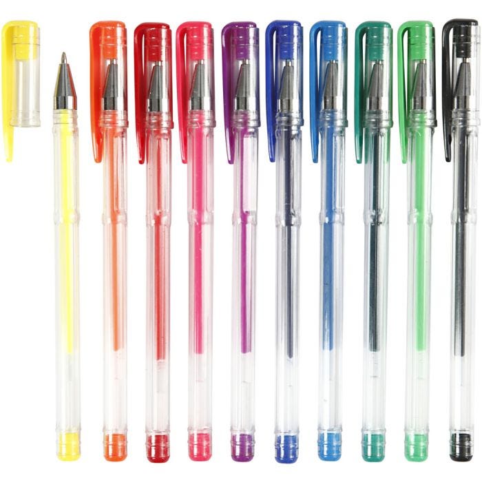Gel Pens, 0,8 mm, assorted colours, 10asstd./ 1 pack
