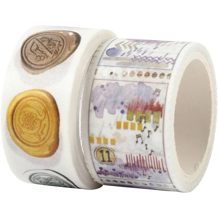 Washi Tape, Snail and landscape motive, L: 3+5 M, W: 20+25 mm, 2 roll/ 1 pack